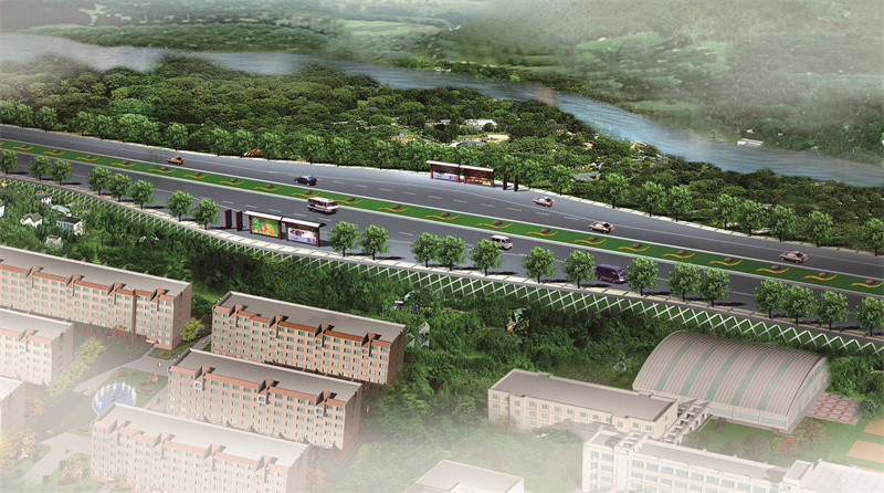 甘肃省环县滨江路市政工程公交港湾鸟瞰图